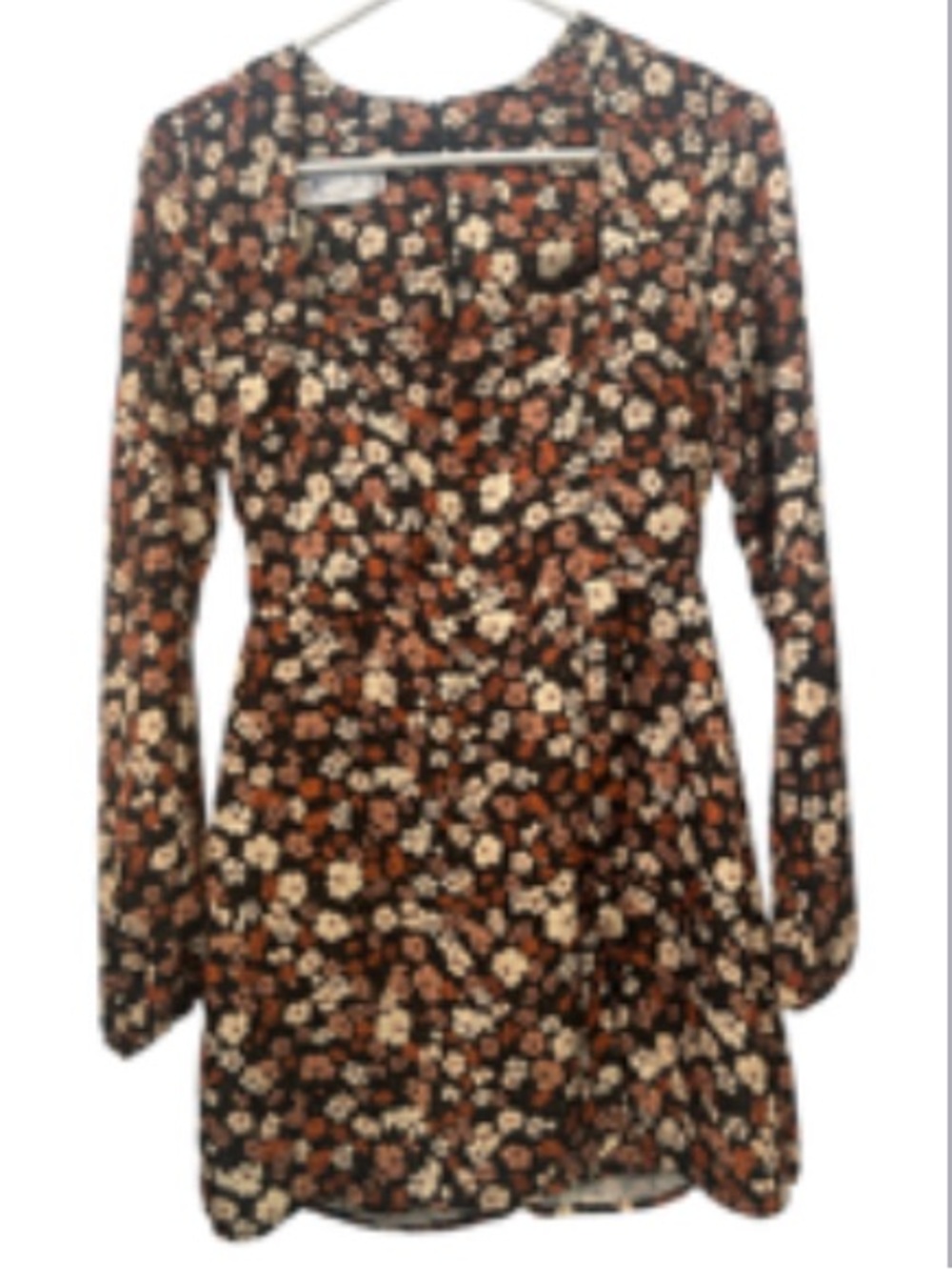 RESA Black Long-Sleeve Floral Mini Dress  slit in front XS